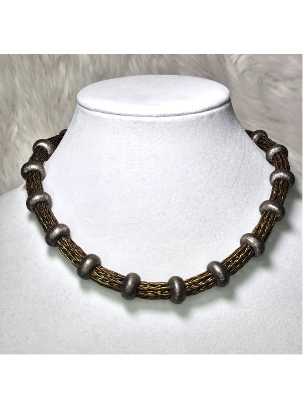 Mariella Pilato Sterling Silver Brass Handwoven Viking Collar Necklace 18"